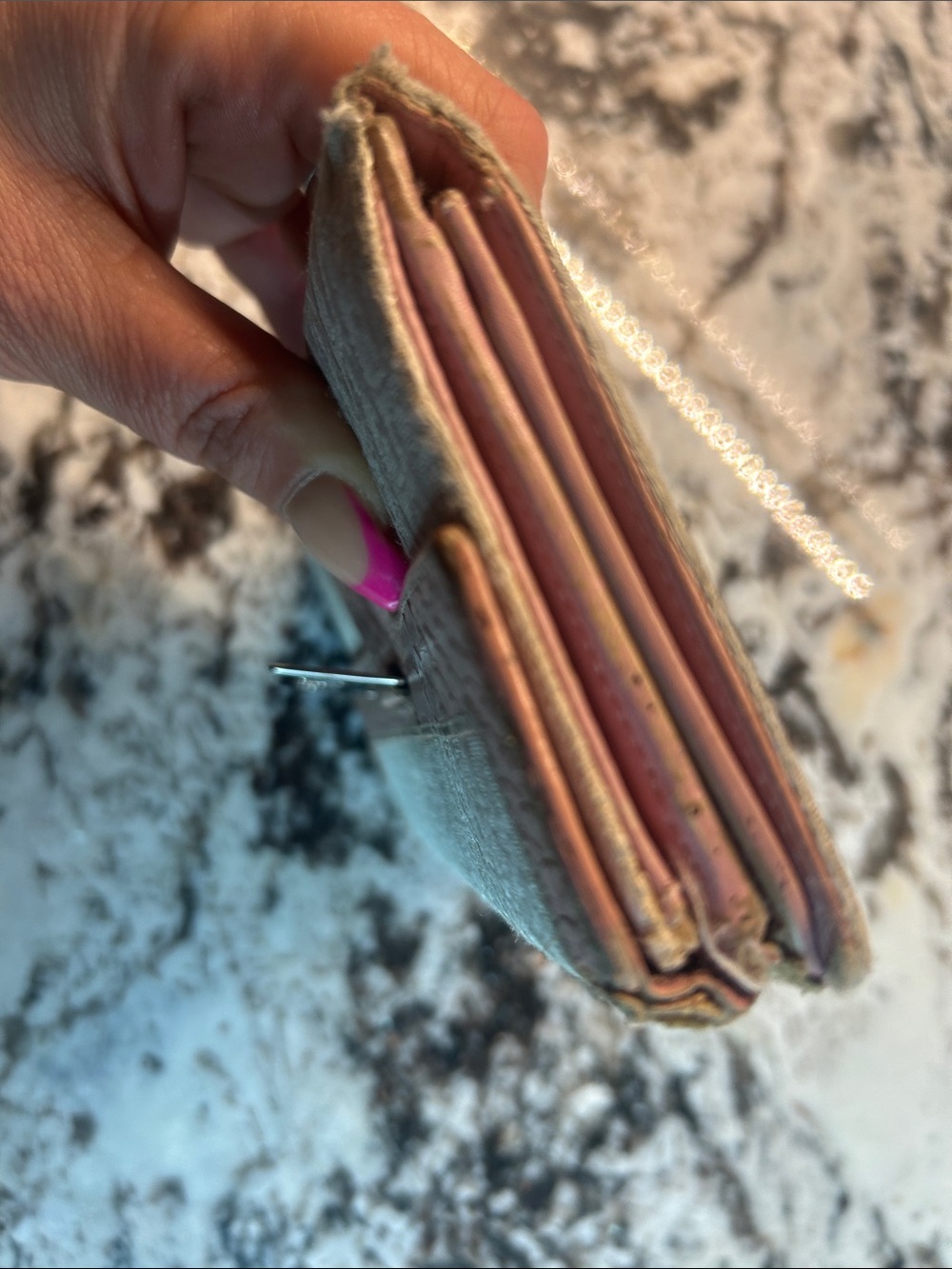 Dior Beige Canvas Continental Wallet with Pink leather Trim - Picture 5 of 16